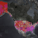 A map of the US showing the overlap between areas where the median speed is below 25/3 Mbps and where 20% or more live below the poverty line.
